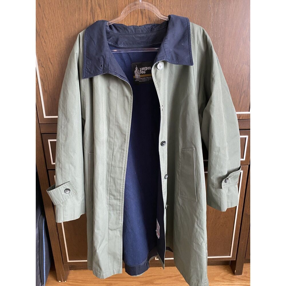 Vintage London Fog Jacket/Trench Coat Size 16 Regular Green/Blue Size XL